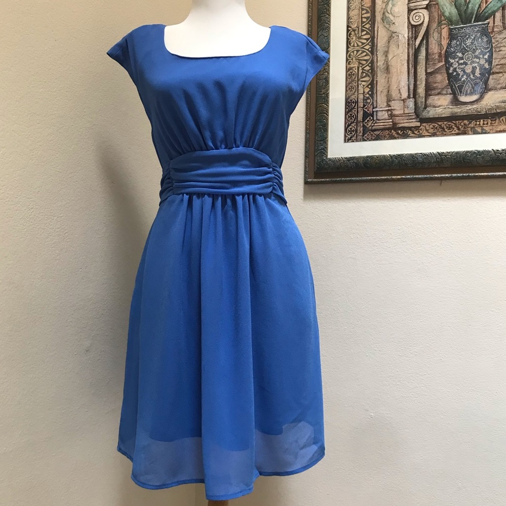 UO Pins and Needles Blue Dress Tie Back Blue